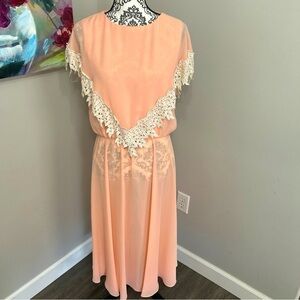 Ursula Of Switzerland Size 13/14 Peach Dress With Detailed Trim Top 1980’s